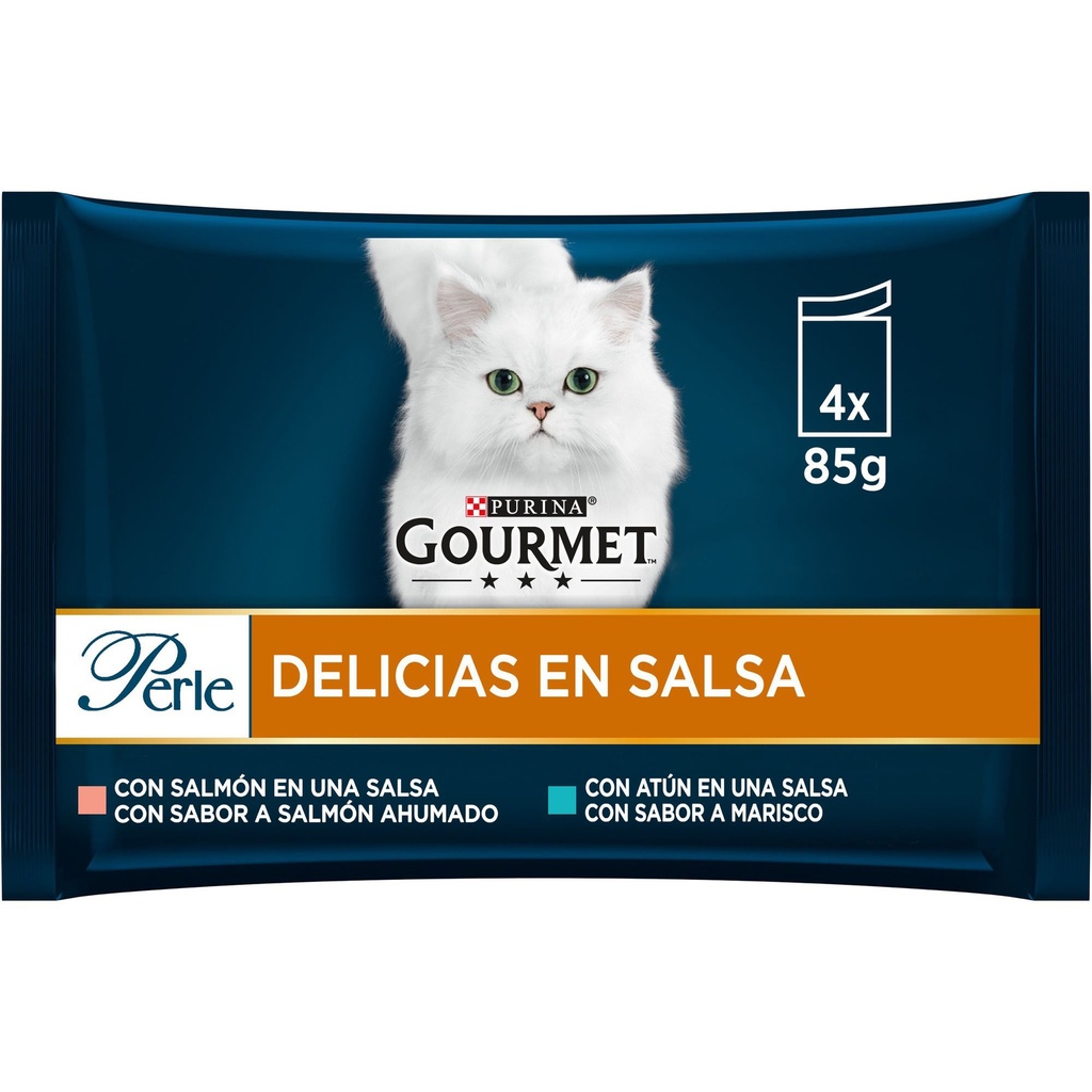 Gourmet cat Perle delicias en salsa Atún/Salmón 4x85g