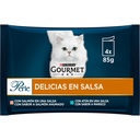 Gourmet cat Perle delicias en salsa Atún/Salmón 4x85g