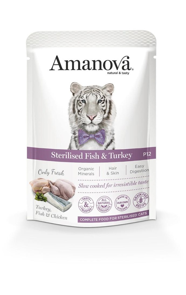 [S-AMU03SB8A] Amanova Wet Cat Sreril. Fish&Turk Pouch 85 grs.