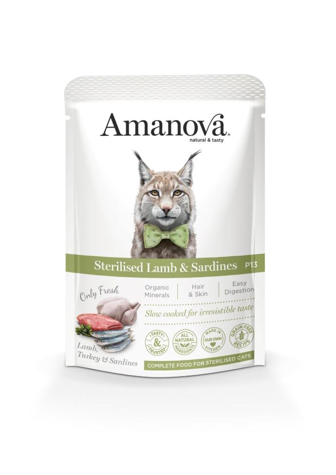 [S-AMU04ST8A] Amanova Wet Cat Steril. Lamb&Sardi Pouch 85 grs.