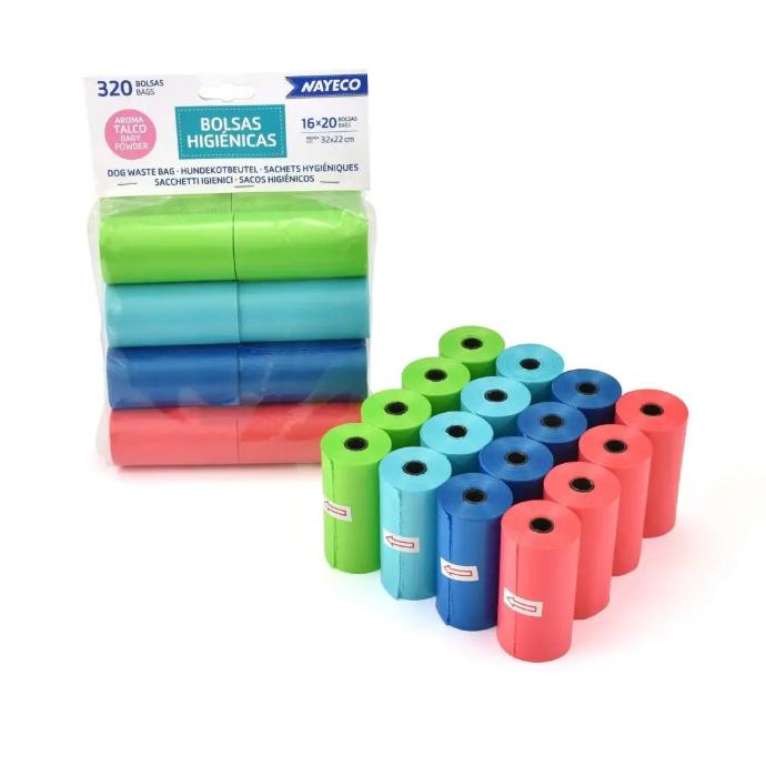 [PE92005] Bolsas Higiénicas con Aroma Talco 16 Rollos de 20 bolsas