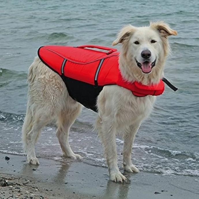 [30143] Chaleco Salvavidas Para Perros. M. 44 Cm. Rojo/Ng