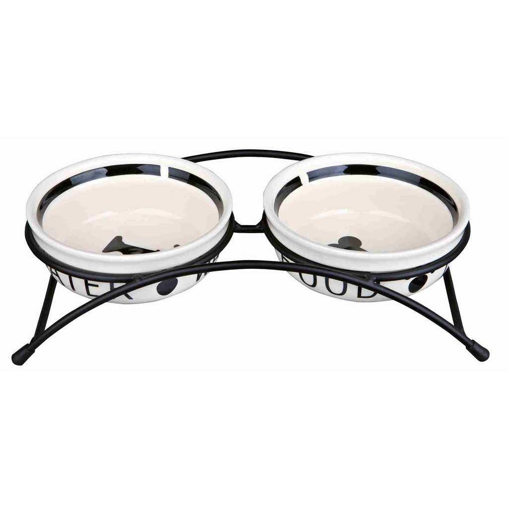 [24640] Comedero Cerámica+ Pie,2x 0,25 L. bl/neg.