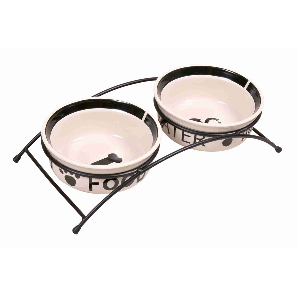 [24641] Comedero Cerámica+ Pie,2x 0,6 L. bl/neg. 