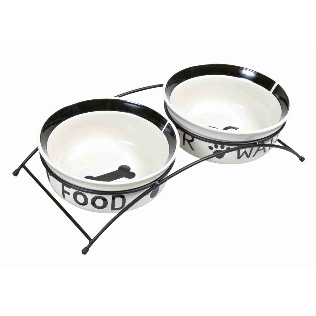 [24642] Comedero Cerámica+ Pie,2x 1,6 L. bl/neg.  