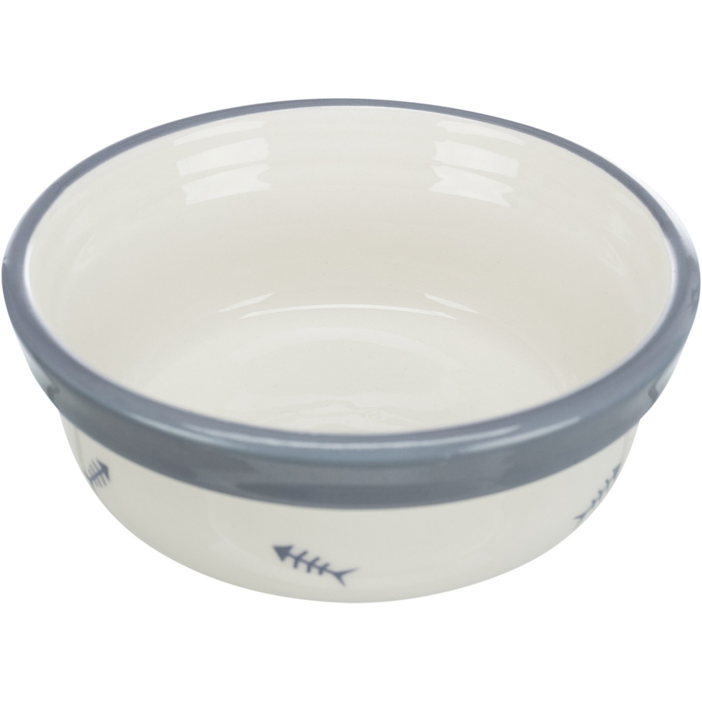 [24860] Comedero de Cerámico, Blanco/Azul-gris 0.3 L.Ø 12 cm.  