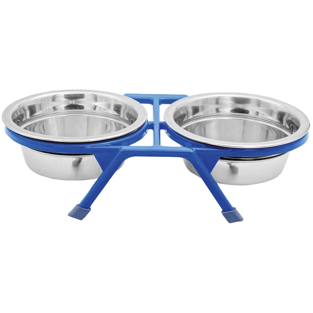 [CAD5120] Comedero doble pie plast. azul 12 cm.   