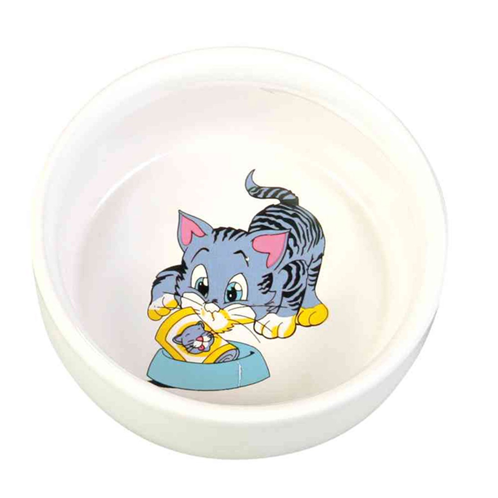 [4009] Comedero,Ceramica,Gatos,motivos 0,3 l,Ø 11 cm. bl.  