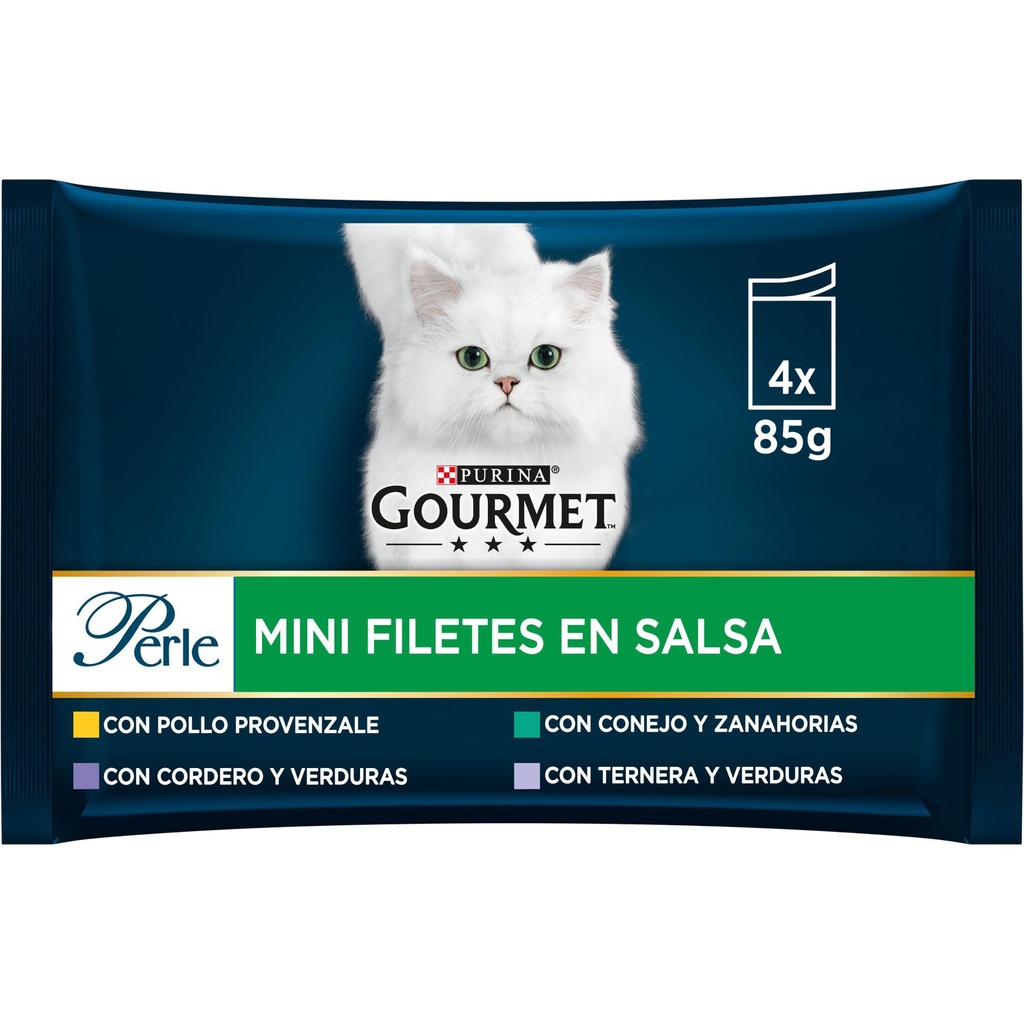 [12486995] GOURMET PERLE MP Finas Laminas con Legumbres con Cordero, Pollo, Conejo y Ternera 4x85g        