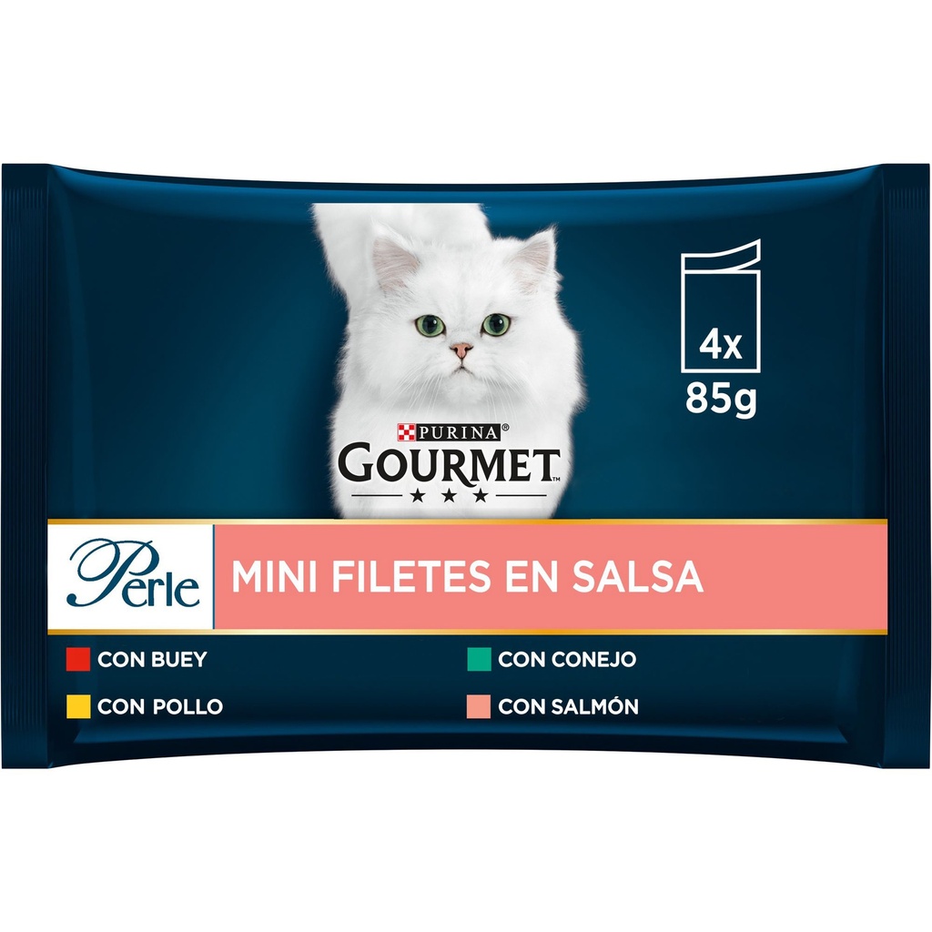 [12486994] Gourmet Perla en Salsa,Buey,Pollo,Conejo,Salm. 4x85g