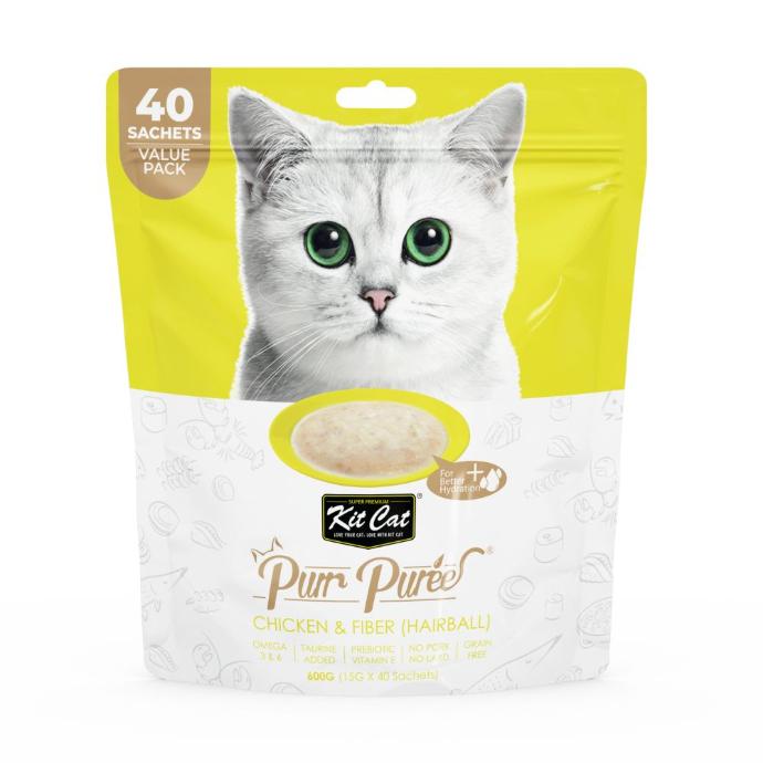 [KC-1414] Kit Cat PurrPuree ValuePack-Pollo y Fibra (Hairball)  40x15 grs.   